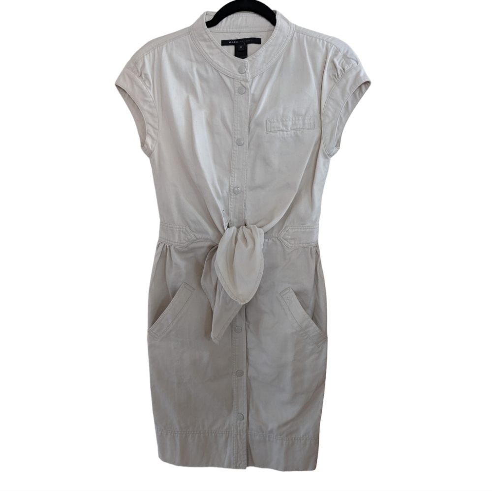 Marc Jacobs Cream/Tan Snap Front Tie Waist "trench" dress Size 4 Classy - Picture 2 of 11